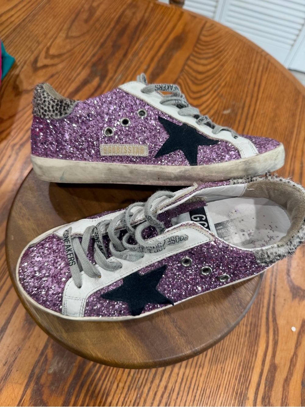 Golden Goose Purple Glitter Low-Top Sneakers with Black Star